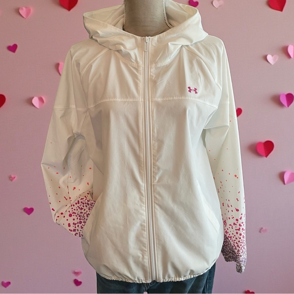Under Armour Women's White Jacket with Pink and Purple Sleeve Accents